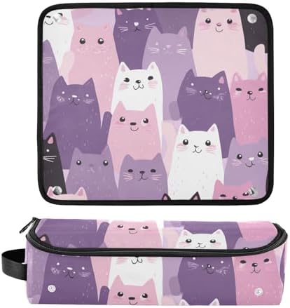 Hair Tools Travel Bag with Heat Resistant Mat Detachable 2-in-1 Curling Iron Travel Case Hot Tools Organizer for Straightener Flat Iron Pink and Purple Cats - Image 3