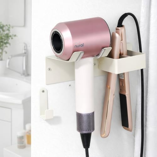 Hair Dryer and Straightener Holder, Stainless Steel Hair Dryer Stand for Bathroom, Hair Dryer Holder Wall Mounted Adhesive or Drilling, Hair Tool Organizer for Salon Barber Shops White - Image 6