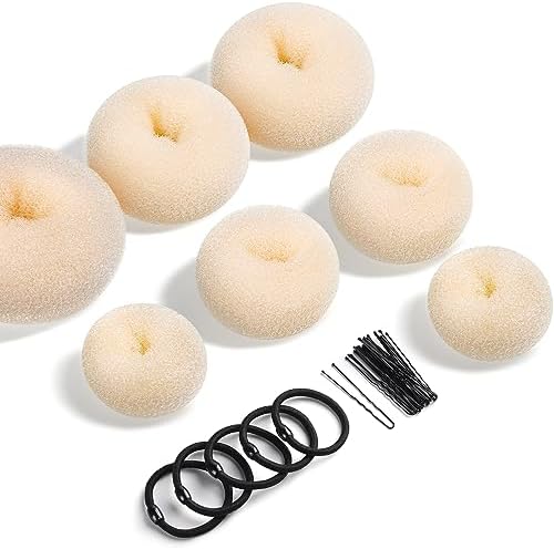 Teenitor Donut Bun Maker Set - Hair Bun Ring with 5 Bands, 20 Bobby Pins & 7 Chignons (2 Small, 2 Medium, 1 Large, 1 Extra-Large) for Hairstyles in Beige by PERFECTYOURBEAUTY