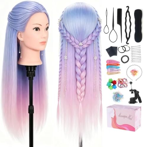 29''Mannequin Head with Hair,Colorful Mannequin Doll Head-Blue Purple Ombre by TopDirect