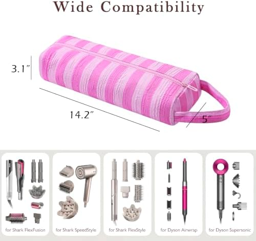 RSRSLEII Striped Hair Tools Travel Bag, Portable&Foldable, Rose Red&Pink - Image 2