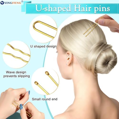 YINGFENG 134 Pcs Beige Hair Bun Maker Kit Medium - 4 Bun Hair Pieces for Women, 20 Hair Net for Buns, 100 Bobby Pins for Women, 10 Hair Bands, for Ballet Styling, Hair Accessories for Girls - Image 4
