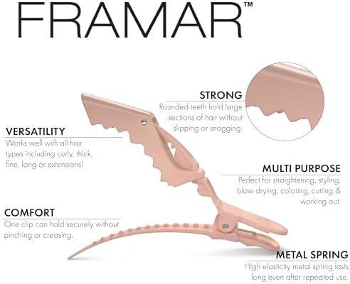 FRAMAR Neutral Alligator Clips For Hair Styling 10 Pack, Professional - Image 2