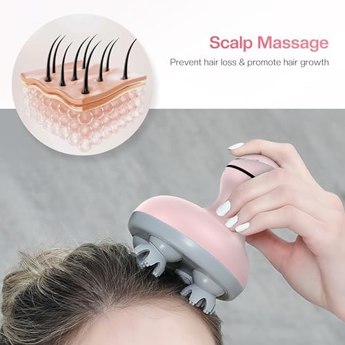 COMFIER Scalp Massager for Hair Growth, Waterproof & Full Body Kneading, 84 Massage Nodes, Handheld Head Scratcher, Cat Massager, Pink - Image 2