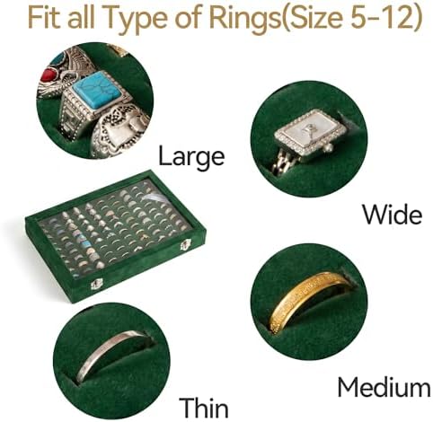 Frebeauty 100 Slots Ring Organizer Tray,Velvet Ring Box with Clear Lid - Image 6