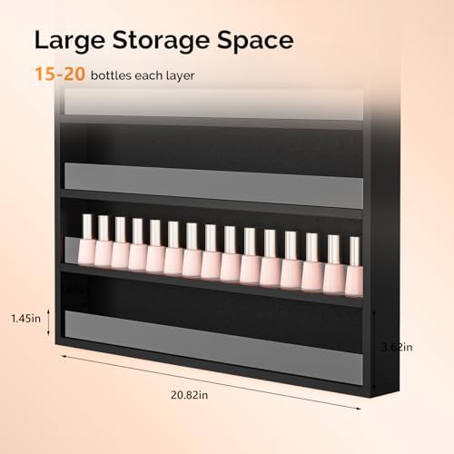 OmySalon Nail Polish Organizer Wall Mount - Holds 120+ Bottles with Acrylic Barrier, Salon Display Rack for Home Spa & Nail Studio - Assembly Required, Wooden Polish Storage (Black, 6-Tier) - Image 5