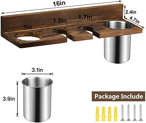 Hair Tool Organizer Wall Mounted - Wooden Dryer Holder, Blow Dryer Holder for Bathroom, Rustic Styling Tools Organizer for Flat Iron, Curling Wand, Hair Straighteners, Brushes, Brown - Image 5