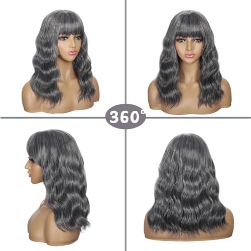 Sebast Pastel Bob Wigs with Bangs for Women Loose Wavy Wig Pastel Wavy Shoulder Length Bob Synthetic Cosplay Wig for Girl Colorful Costume Wigs (Salt Pepper) - Image 5