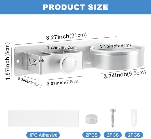 Silver Hair Dryer Holder Wall Mount, No Drill Hair Tool Organizer - Image 2