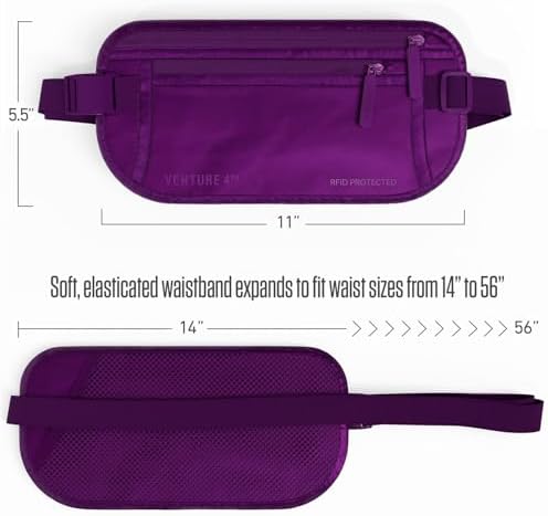 VENTURE 4TH Travel Money Belt, RFID Blocking Passport Holder - Sleek Purple - Image 6