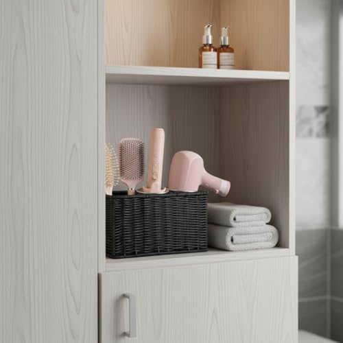Hair Tool Organizer,Wall Mount Curling Iron Holder,Waterproof Wicker Hot Tools Organizer for Hair Dryer,Flat Irons,Curling Wands,Straighteners Storage,in Cabinet,Bathroom,Vanity (Black) - Image 3