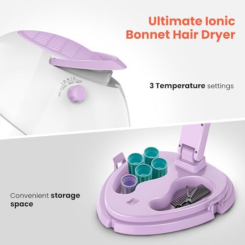 TASALON 1875W Ionic Hooded Hair Dryer Bonnet with 3 Heating Settings,Purple - Image 4