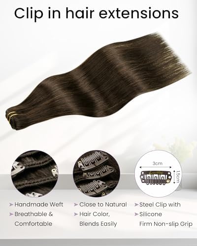 LaaVoo Clip in Hair Extensions Real Human Hair, 5pcs 80g, Soft Straight - Image 3