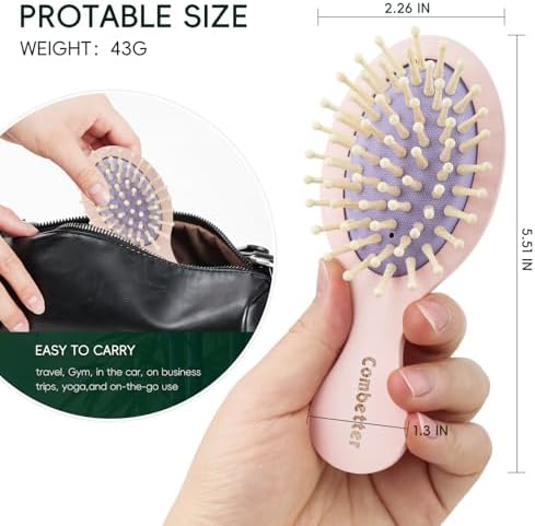 Small Bamboo Hair Brush for Women,Kids,Mini Scalp Massager for Travel - Image 2