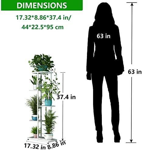 LINZINAR Plant Stand Metal 5 Tier 6 Potted Multiple Flower Pot Holder Shelf Indoor Outdoor Planter Display Shelving Unit for Patio Garden Corner Balcony Living Room (5 Tier 6 Potted, White) - Image 4