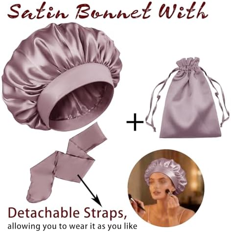 Womens Hair Bonnets Satin Bonnet for Sleeping Silk Bonnets Curly Hairs Braids Silky Sleep Caps with Long Soft Tie Band - Image 2