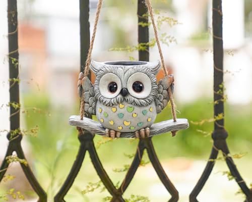 Swing Owl Hanging Planters for Indoor Plants, Cute Small Succulent Pots with Drainage Hole, Unique Resin Plant Hangers Outdoor, Hanging Plant Holder for String Of Pearls, Gift Ideas for Mother - Image 4