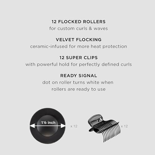 Conair Hot Rollers for Long,Medium & Short Hair,12 Jumbo 1 ½" Heated Hair Rollers with Clips,Hot Curlers for Women,Volume & Curls,Amazon Exclusive,Black,(Pack of 4) - Image 2