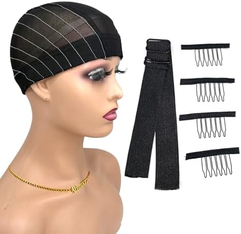 Wig Cap with Guideline Map for Wig Making, Stretchable Mesh Dome Caps with 1 Elastic Band and 4 Combs for Beginners Sewing Wig (Medium: 21"-22", 2 * 6 Closure) by Atimiaza