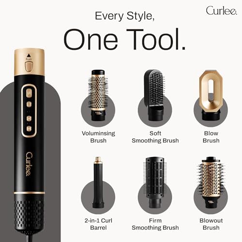 Hair Dryer Brush 6 in 1, 1200W Hot Air Styler Brush with Leather Box, Blow Dryer Volumizer Brush, Curling Iron & Straightener for Smoothing, Volumizing, Curling - Black - Image 3