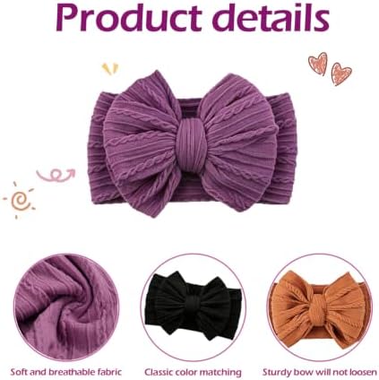 Baby Bows Headbands Soft Nylon Handmade Hair Accessories for Newborn Infant Toddler Kids (3 Black Purple Brown, Large) - Image 2