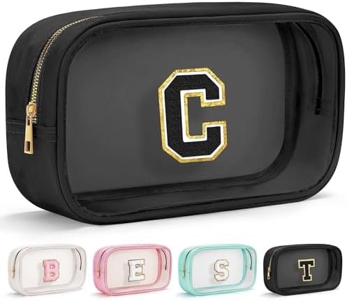 YOOLIFE Travel Clear Makeup Bag Toiletry Bag, Make up Bag Waterproof Toiletry Bags for Women Cosmetic Bag Birthday Gifts for Women Personalized Mother Girlfriend Wife Bridesmaid Gifts Black Letter C by YOOLIFE