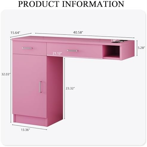 4ever2buy Pink Salon Stations for Hair Stylist, Wall Mount Barber Station - Image 2