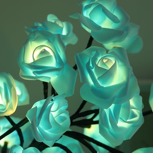 Drawelry Rose Flower Tree Lamp - LED Rose Tree Table Lamp USB/Battery Powered Artificial Bonsai Flower Night Light for Bedroom Living Room Party Wedding Birthday Decor (Blue) - Image 4