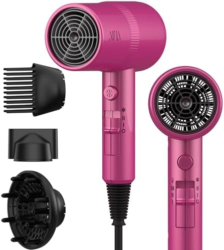 AINA Hair Dryer with Diffuser,Comb Full-Featured Blow Dryer 110V(Neon Pink) by Aina