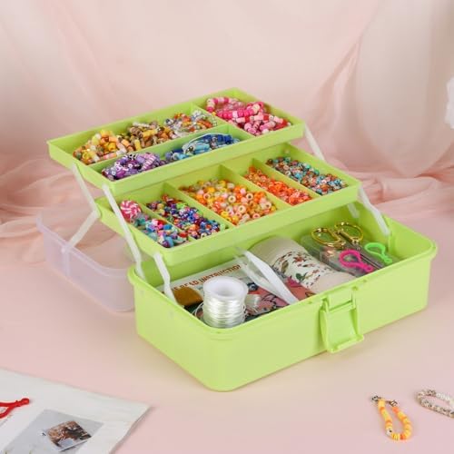 Tackle Box, 3-Layer Craft Sewing Medicine Art Hair Tool Organizer Green - Image 6