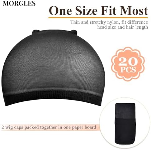 MORGLES 20 Pcs Wig Caps for Women, Stocking Caps for Wigs, Non Slip, Black - Image 2
