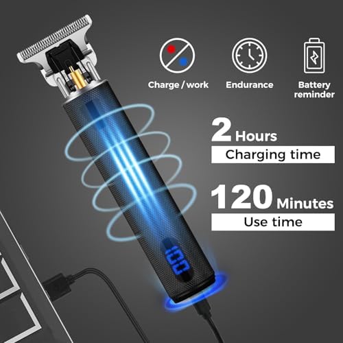 Professional Hair Trimmer for Men, Beard Trimmer Hair Clippers for Men, Cordless Rechargeable Hair Trimmer Metal Body Cutting Grooming Kit,Beard Shaver Barbershop (Black with LCD) - Image 5