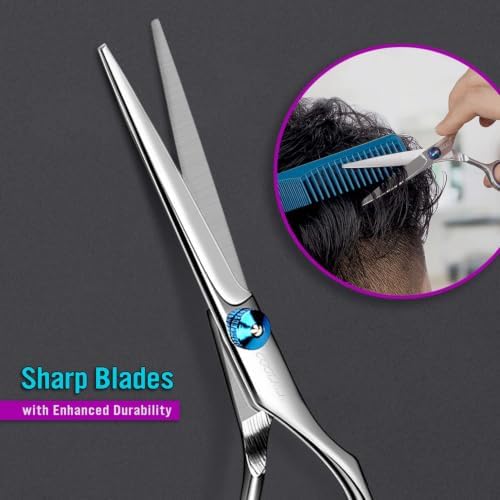 COOLALA Stainless Steel Hair Cutting Scissors 6.5 Inch Hairdressing Razor Shears Professional Salon Barber Haircut Scissors, One Comb Included, Home Use for Man Woman Adults Kids Babies - Image 4