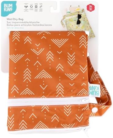Bumkins Waterproof Wet Dry Bag for Baby, Travel, Swim Suit, Cloth Diapers, Pump Parts, Pool, Beach, Gym Clothes, Toiletry, Hook to Stroller, Daycare, Zipper Reusable Wetdry Packing Pouch, Boho Orange - Image 6