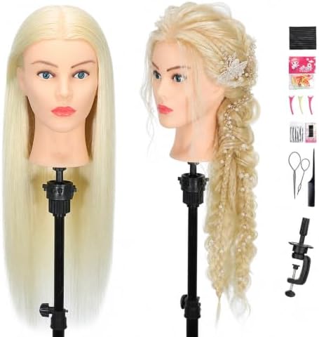 Mannequin Head Human Hair- Cosmetology Manikin Doll Head with 80% Real Hair for Hairdresser Practice Styling Braiding & Free Clamp Holder (Blonde) by Firstwon