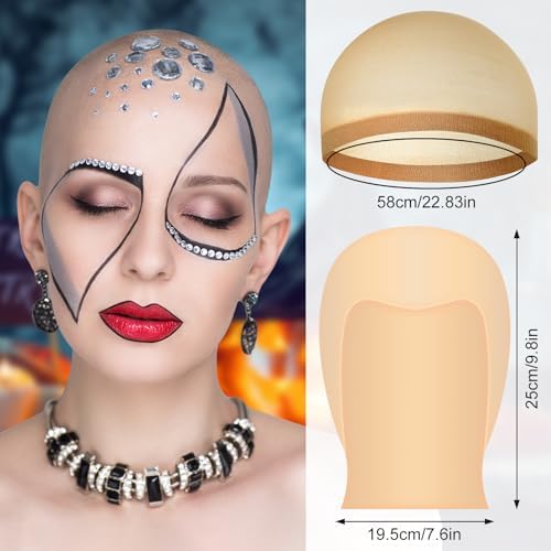NACHLYNN 2/4/6/ Pcs Halloween Bald Cap for Adult Makeup Latex Bald Caps Nylon Bald Wig Cap Costume for Halloween Party Men - Image 2