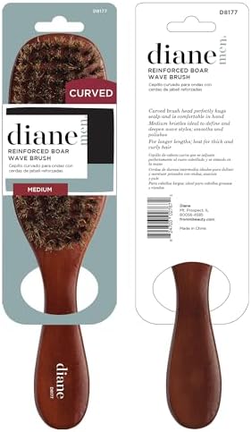 Diane Reinforced Boar Bristle Curved Wave Brush for Men and Barbers – Medium Bristles for Thick and Curly Hair – Use for Detangling, Smoothing, Wave Styles, Restore Shine and Texture - Image 6