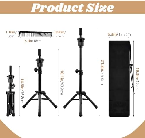 Adjustable Wig Stand Tripod, 14.5‑21.8 Inch Mannequin Head Holder - Image 3