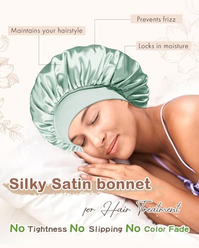 BONNET QUEEN Silk Bonnet for Sleeping Women Satin Bonnet Hair Wrap with Elastic Wide Band Sleep Cap for Curly Hair Night Cap - Image 3