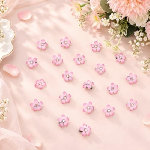 YISSION 20Pcs Mini Ombre Pink Flower Hair Clips Crystal Women Girls Wedding - Image 7