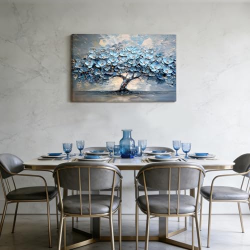 EEYNAQQ Blue Floral Tree Wall Art, 3D Textured Tree of Life Canvas Painting, Abstract Nature Flower Wall Decor for Living Room Bedroom, 16x24 Inches Ready to Hang - Image 6