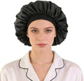 INOGIH Black Silk Satin Bonnets for Women Men Wide Band Hair Wrap Cap for Curly Hair Shower Cap for Sleeping by INOGIH