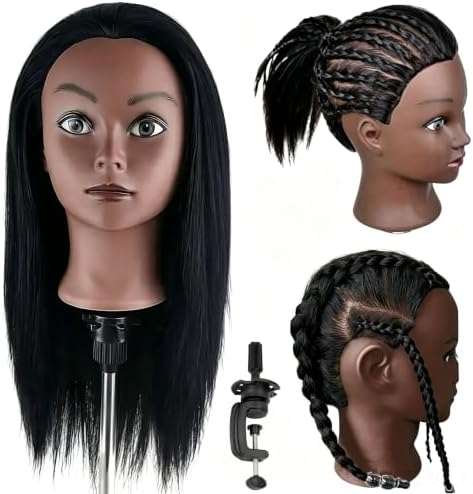 Black Mannequin Head with Hair, Cosmetology Mannequin Head for Braiding by Yiifiulyn