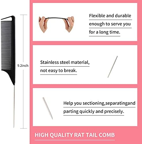 3 Pieces Hair Styling Comb Set Teasing Brush Rat Tail Comb Edge Brush for Edge&Back Brushing, Combing, Slicking Hair for Women (Black) - Image 4