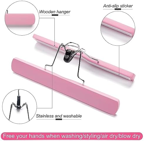 Hair Extension Hanger 2PCS Wooden Storage Holder for Hairpieces Pants Hanger for Clothes Pants Carrier Wig Holder with Double Anti-Slip Stickers - Image 2