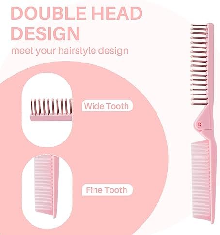 RHOS Portable Travel Mini Hair Brush - Compact Foldable Double-Headed Detangling Comb for Purse, Bags - Pocket-Size for Women and Girls (Pink) - Image 2