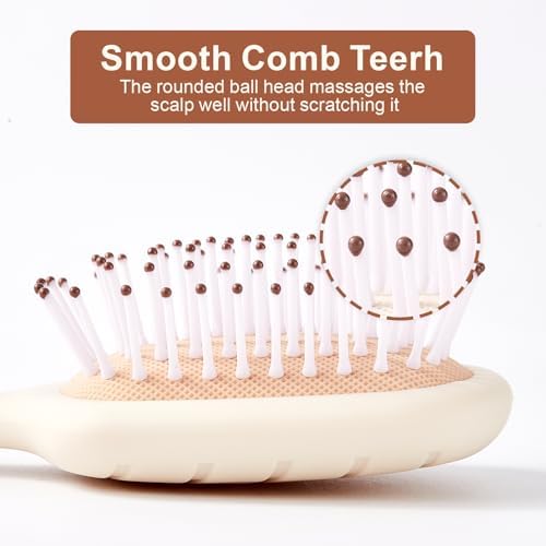 Mini Hair Bursh for Women Men and Kids, Protable Travel Size Hair Brush for Pockets Purses, Mini Detangler Brush for All Hair Types, Small Paddle Brush for Detangling (Beige) - Image 4