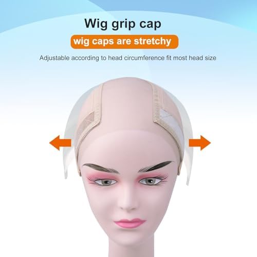 Wig Cap with Grip Band for Keeping Wigs in Place, More Full Cap-wide Transparent Lace for Lace Front Wigs - Non Slip Cap Make Your Wig Be Glueless(Nude, M) - Image 3