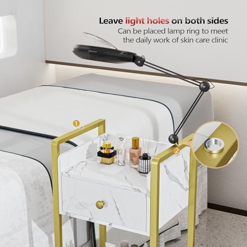 OmySalon Salon Trolley Cart with Wheels, Esthetician Cart with 3 Drawers & 2 Trays, Mobile Storage Organizer for Beauty Spa Massage Tattoo Esthetic Facial Tool Holder Station, White Marble - Image 5