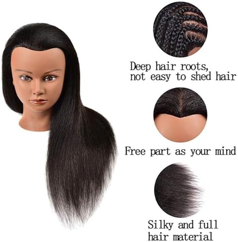 18 Inch 100% Real Hair Mannequin Head Training Head Manikin Cosmetology Doll Head for Hairdresser Practice Braiding Hair Styling with Clamp stand - Image 2